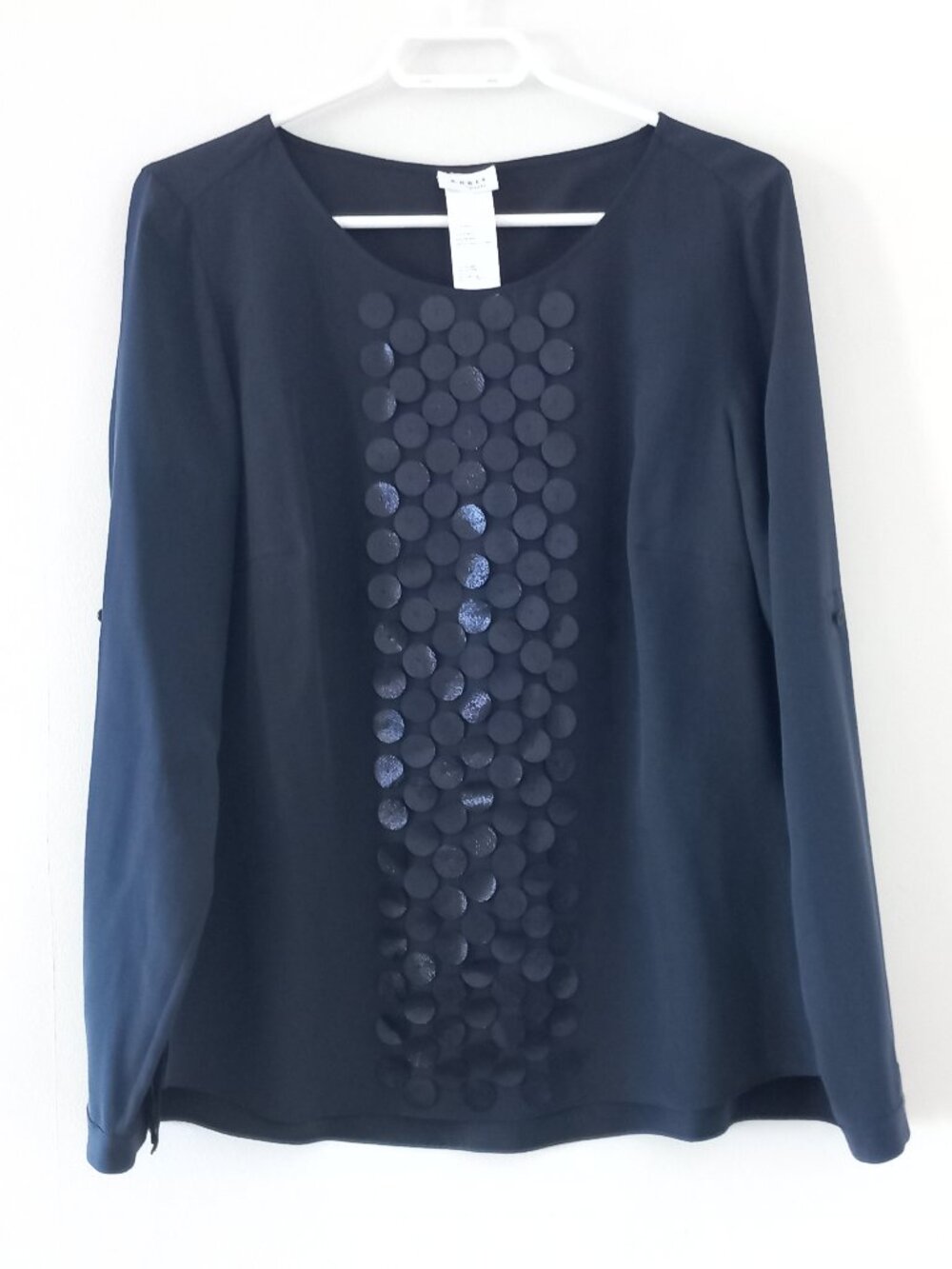AKRIS PUNTO navy silk blouse with shiny circle appliques